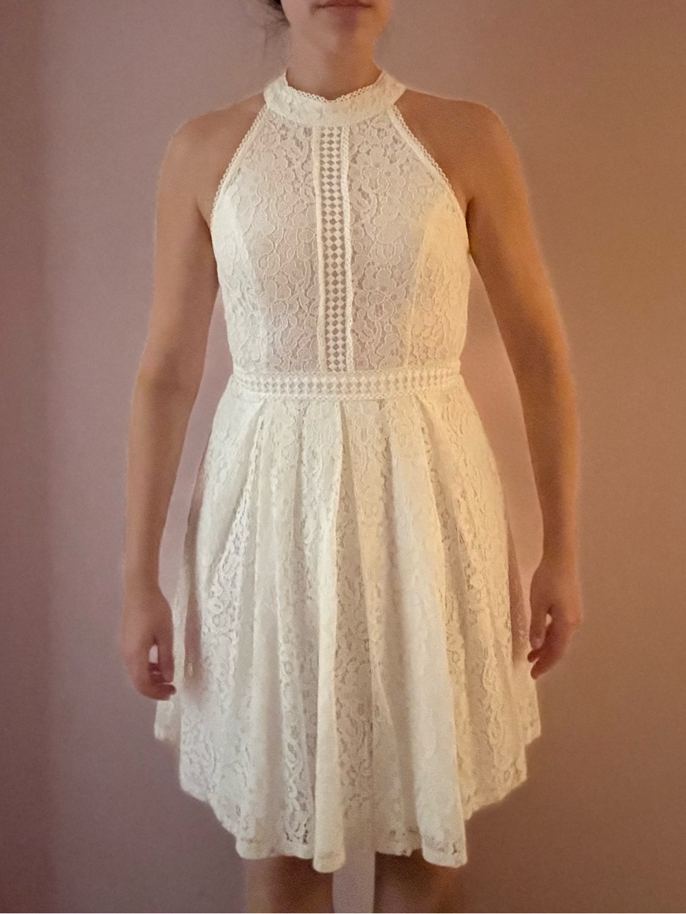 Aqua lace white halter dress size adult small